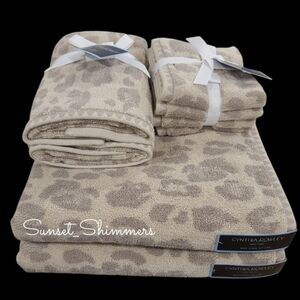 8pc Cynthia Rowley Leopard Cheetah Animal Print Bath Hand Washcloth Towel Set
